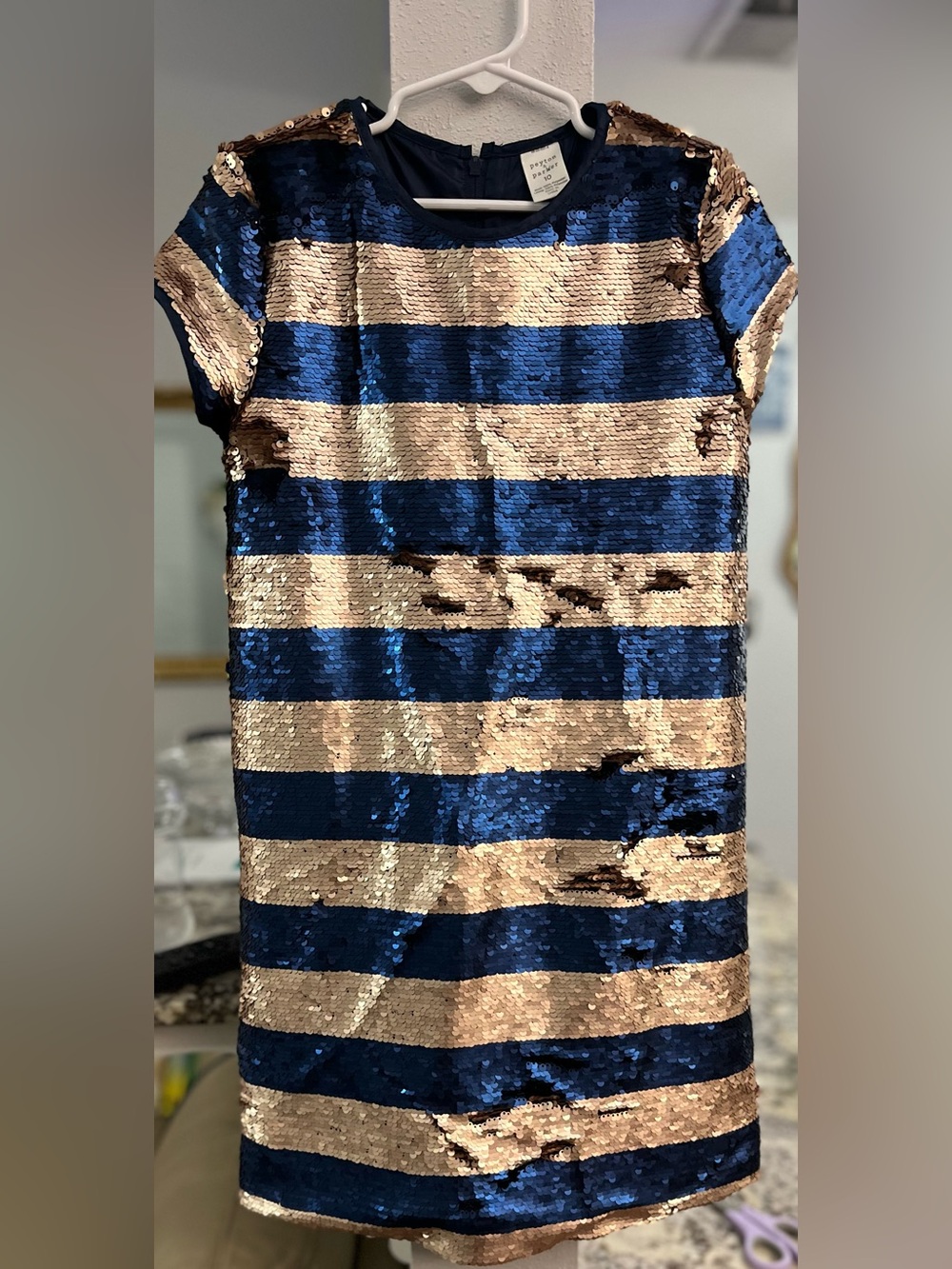 Sequin Striped Navy and Gold Girls' Party Dress